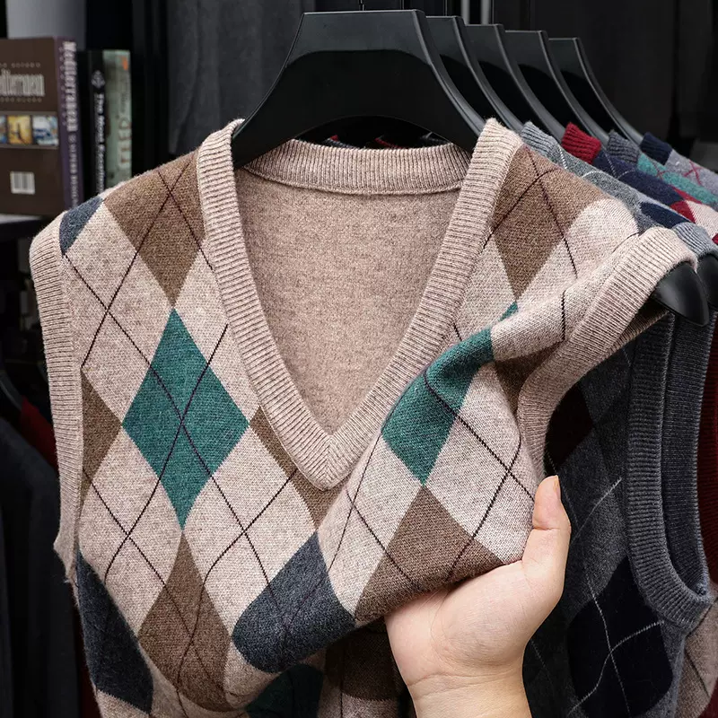 2025秋冬新款男士针织背心V领加厚无袖针织坎肩男衫保暖马甲代发