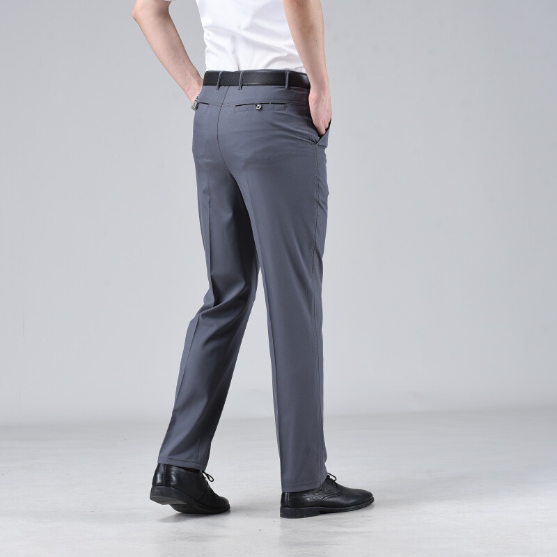 Summer Thin Business Trousers for Men, Straight-Leg Men's Pants, Ice Silk Stretch Casual Trousers, Loose Casual Pants for Middle-Aged Men