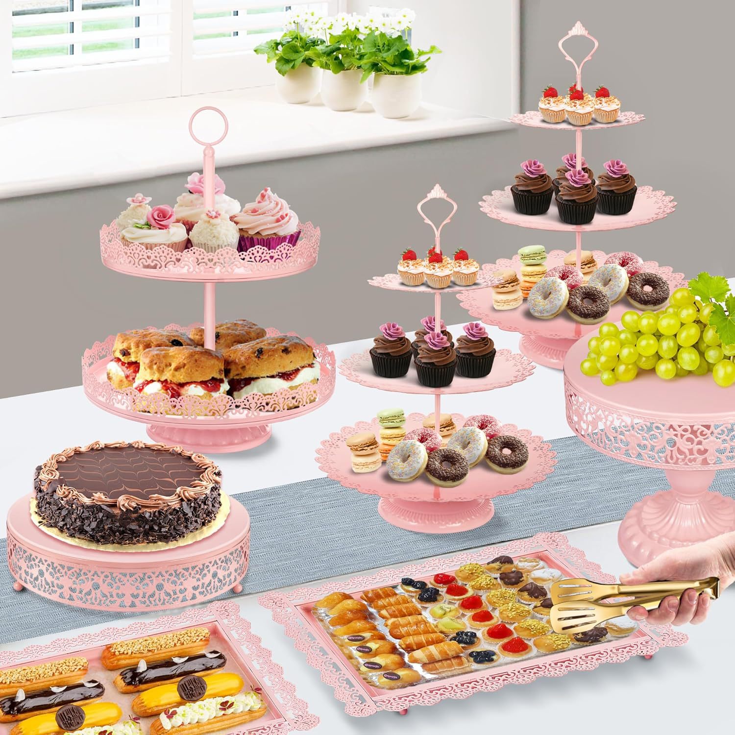 Estante de pastel de cumpleaños mesa de postres decoración de fiesta de cumpleaños estante de exhibición decoración de postres decoración se puede ajustar image 4