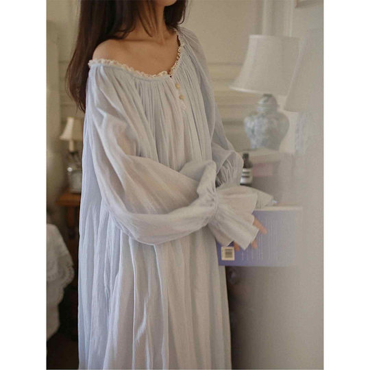 French Style Sweet Gong Yan Feng Nightdress Women's Spring and Autumn 2025 New Loose plus size Mid-length Home Dress Skirt