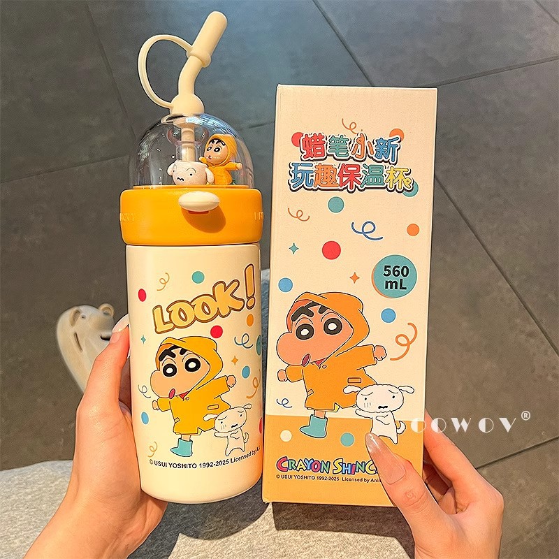 Crayon Shin-chan lindo termo de tiro con pajita taza de agua de alto valor para estudiantes taza de oficina portátil de gran capacidad para niñas