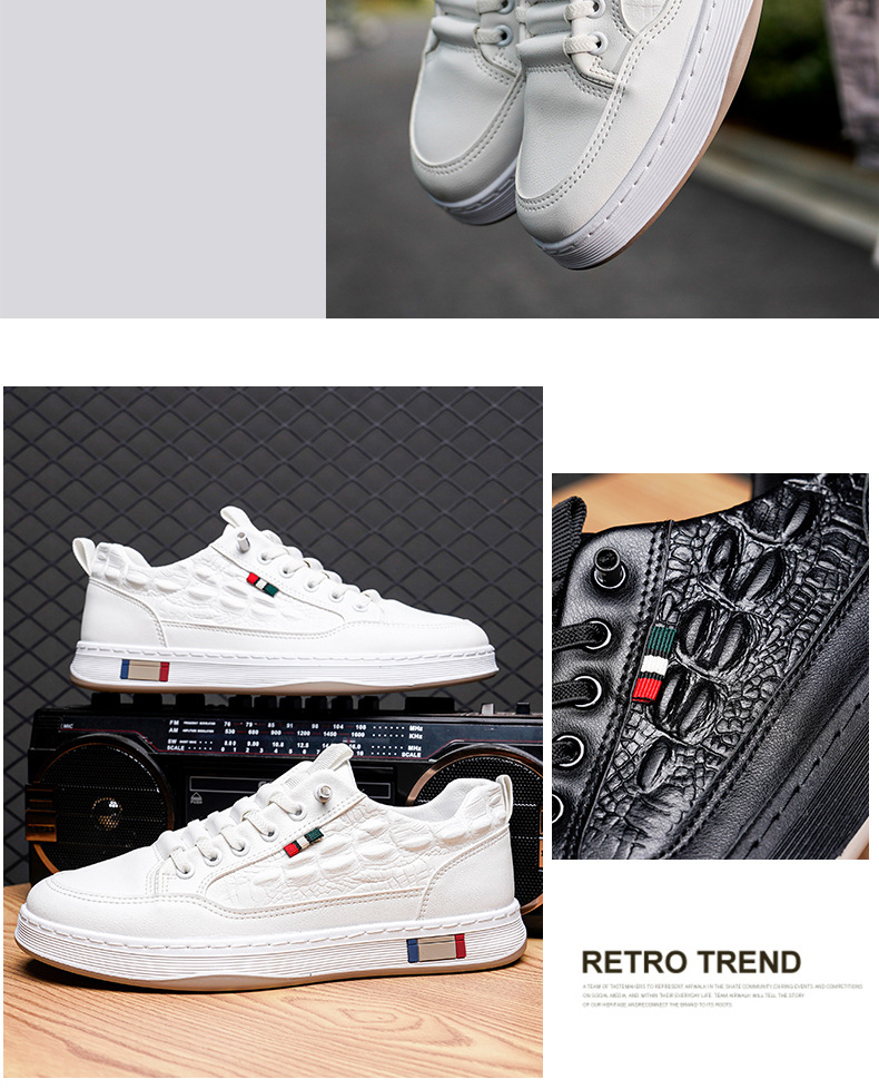 2023 nieuwe witte schoenen heren casual schoenen Koreaanse veelzijdige boardschoenen platte hak casual schoenen lage krokodillenleer herenschoenen_voghion.com