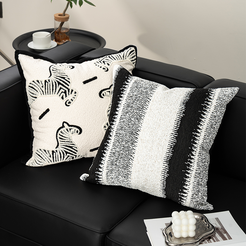 Luz de lujo de alta gama sofá de sala de estar almohada en el viento lindo cebra almohada de respaldo ventana almohada de ventana flotante almohada de respaldo funda negro y blanco