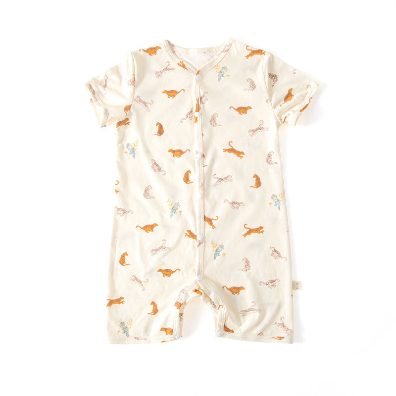 INS estilo europeo y americano estilo bebé manga corta mameluco verano fino bambú algodón impreso vaina mameluco para niños y niñas ropa de bebé