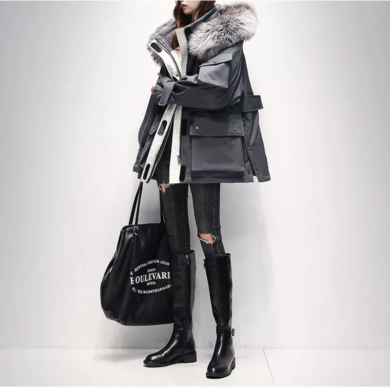 Long velvet down jacket, duck down, 2024, removable silver‑fox fur option
