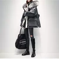 Long velvet down jacket, duck down, 2024, removable silver‑fox fur option