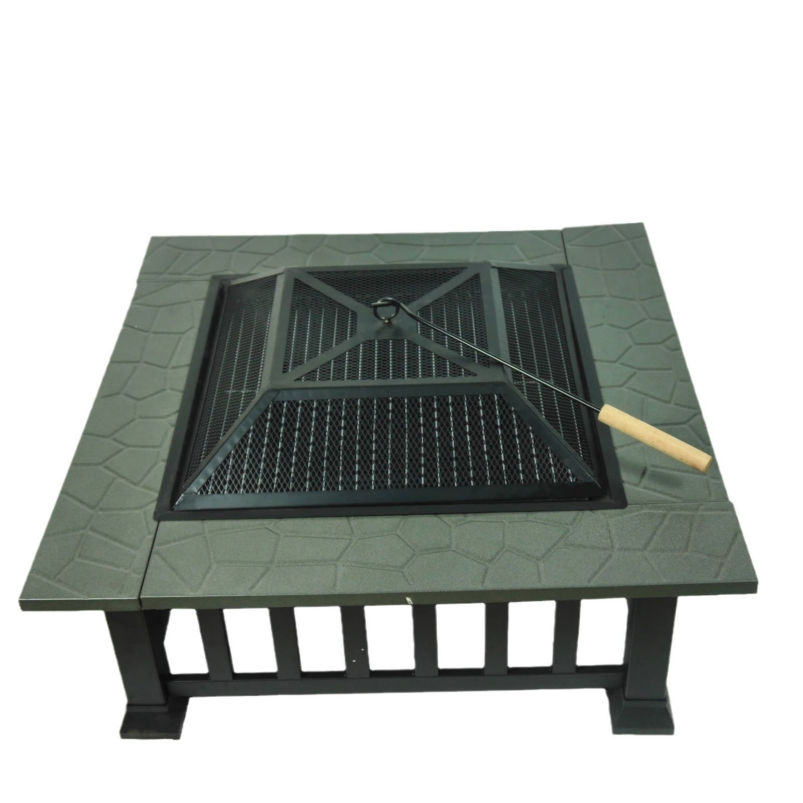 Estufa de calefacción cuadrada estufa de calefacción de mosaico multifunción estufa de calefacción de leña brasero pozo de fuego con parrilla