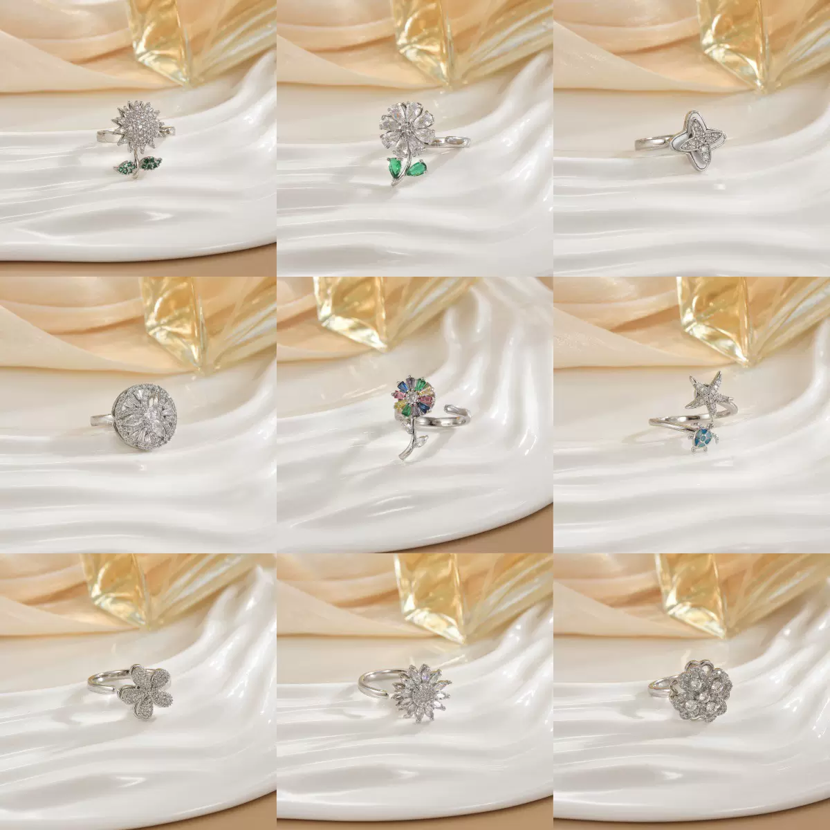 欧美热销旋转戒指女微镶锆石气质百搭时尚轻奢铜镀18k金 戒指批发