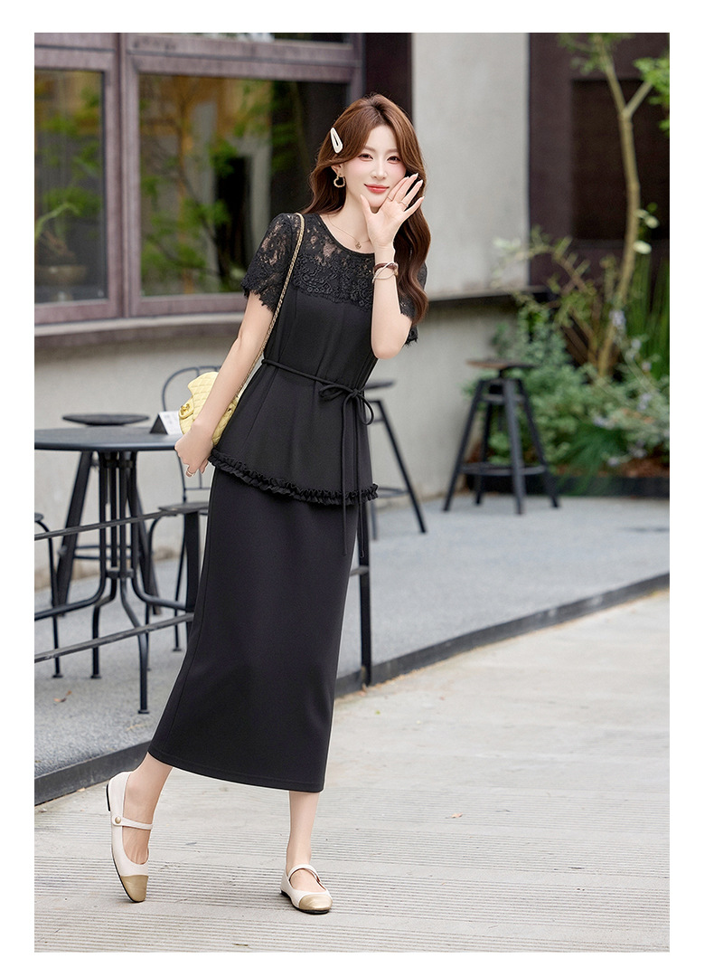 Bộ áo ren + chân váy hai mảnh nữ tính thanh lịch SX92621 — màu đen, Đỏ chà là, màu trắng ngà chi tiết 15