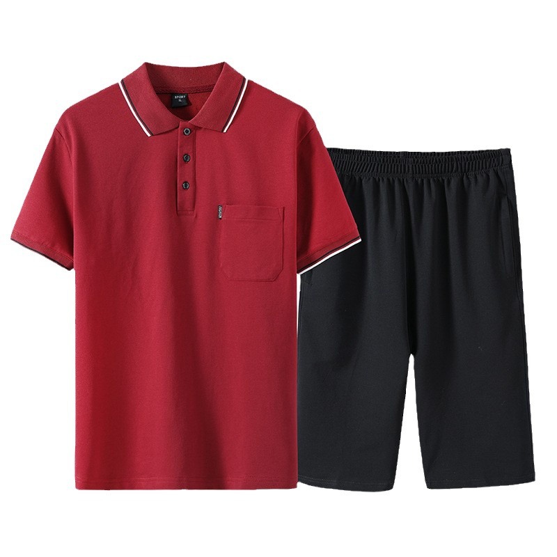 Verano nuevo traje casual de mediana edad hombre relajado y cómodo pantalones cortos de mangas cortas transpirables papá algodón dos piezas set