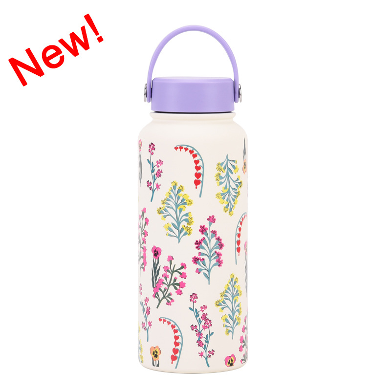 Nueva Botella de Agua Deportiva Aislada de 1 Litro, Boca Ancha, Portátil, al Vacío, para Exteriores, con Estampado, para Mujer, 2026