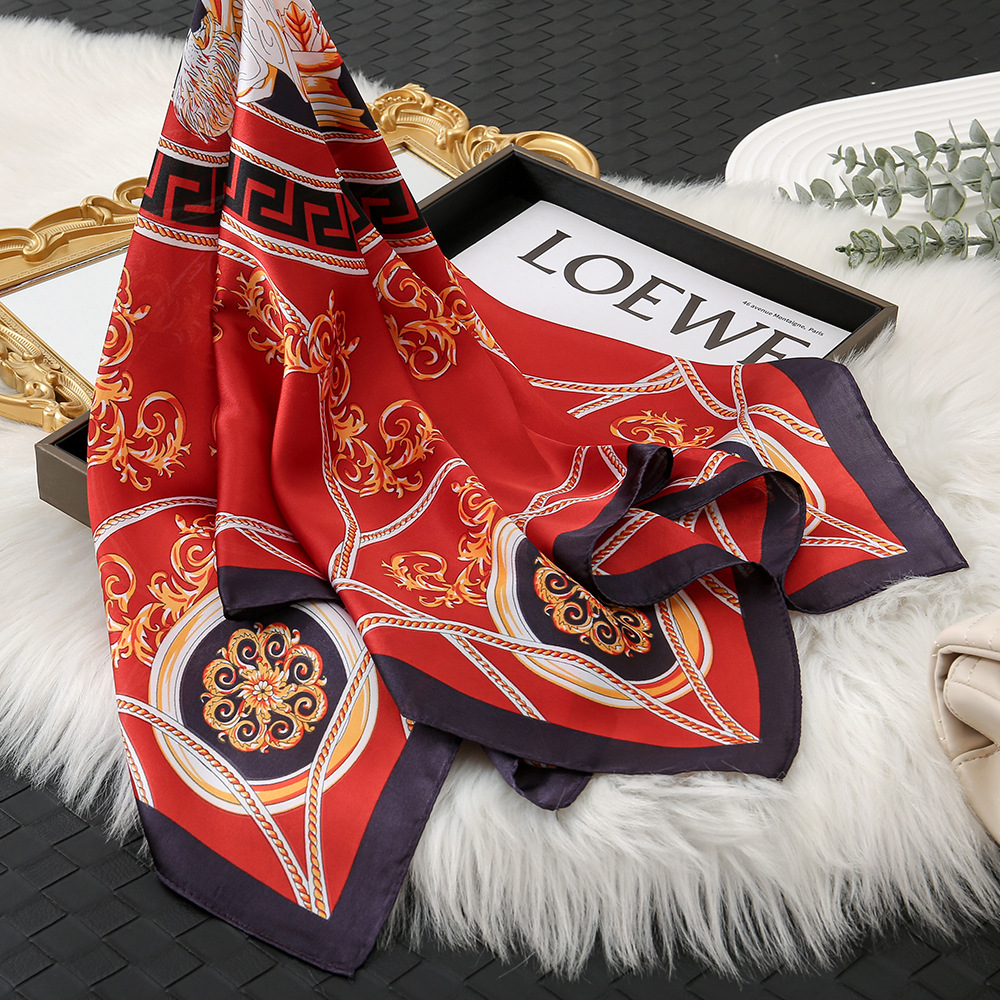 Color de contraste transfronterizo de moda 70 bufanda de seda de simulación pequeña bufanda de seda larga protección del cuello personalidad temperamento bufanda cuadrada salvaje mujer