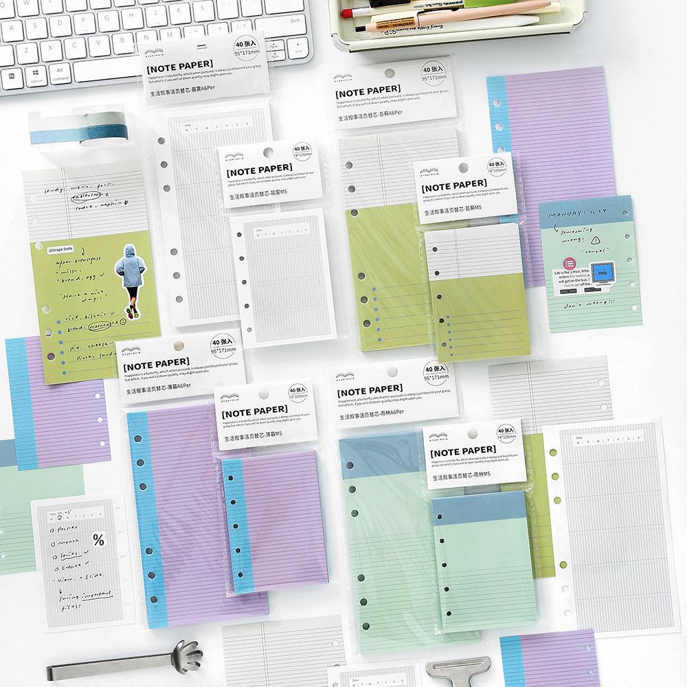 Páginas interiores recargables para cuaderno Mr. Paper M5, para narrativa de estilo de vida, papel perforado de hojas sueltas para dibujo a mano, notas adhesivas de repuesto.