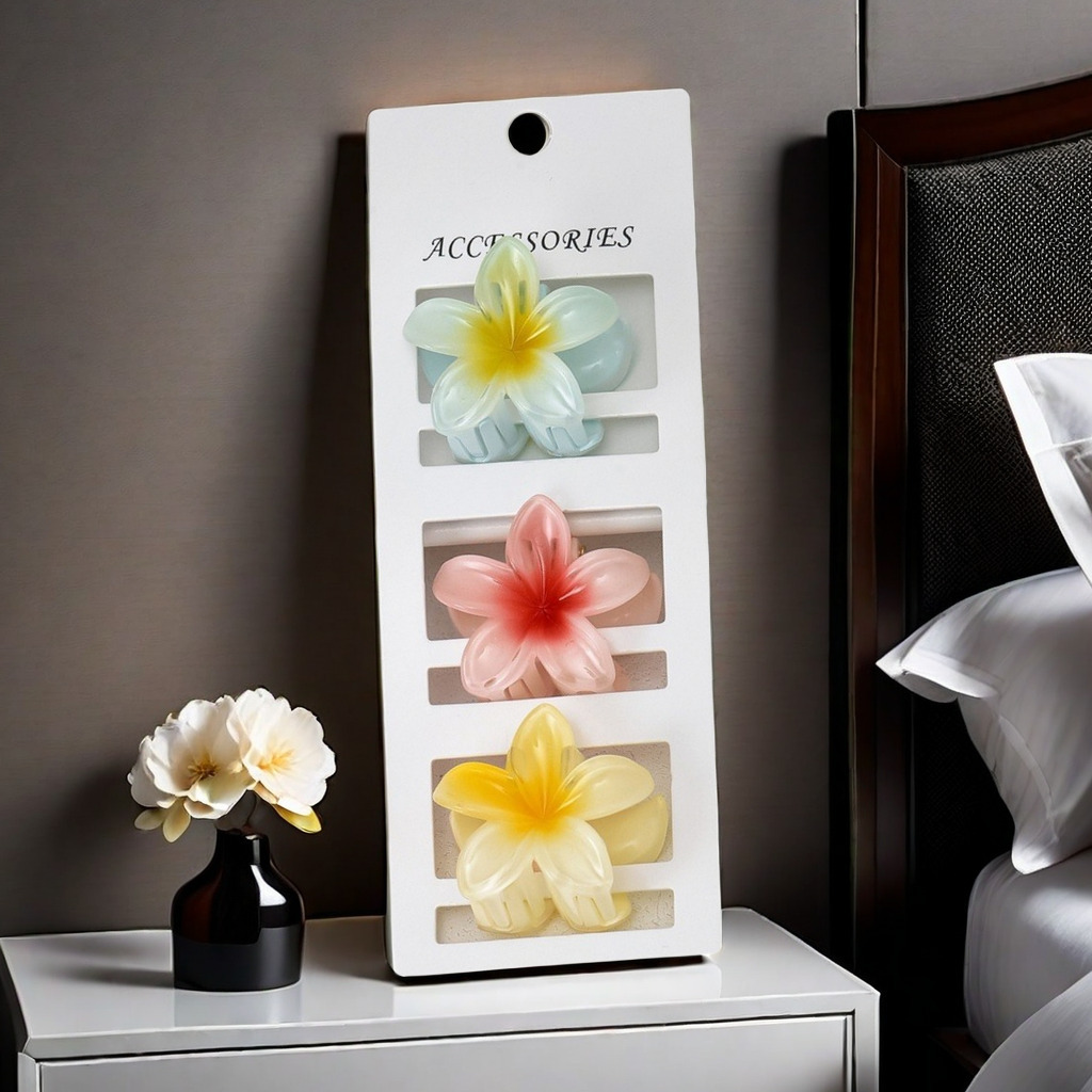 Galvanizado oro y plata huevo flor flor abrazadera de cabello color mediano agarrar abrazadera de cabello medio agarrar abrazadera de cabello de plástico 4cm