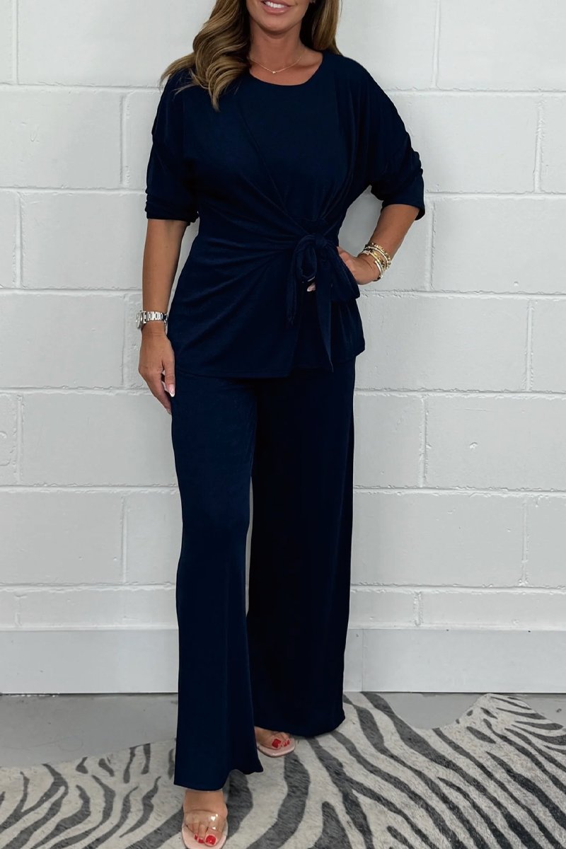 Women's Pant Set Solid Colour Long Sleeved Top And Trousers Suit_voghion.com