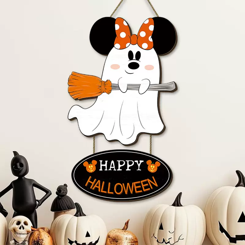 万圣节标志米奇头幽灵木质挂牌装饰派对节日悬挂壁饰墙面装饰挂件