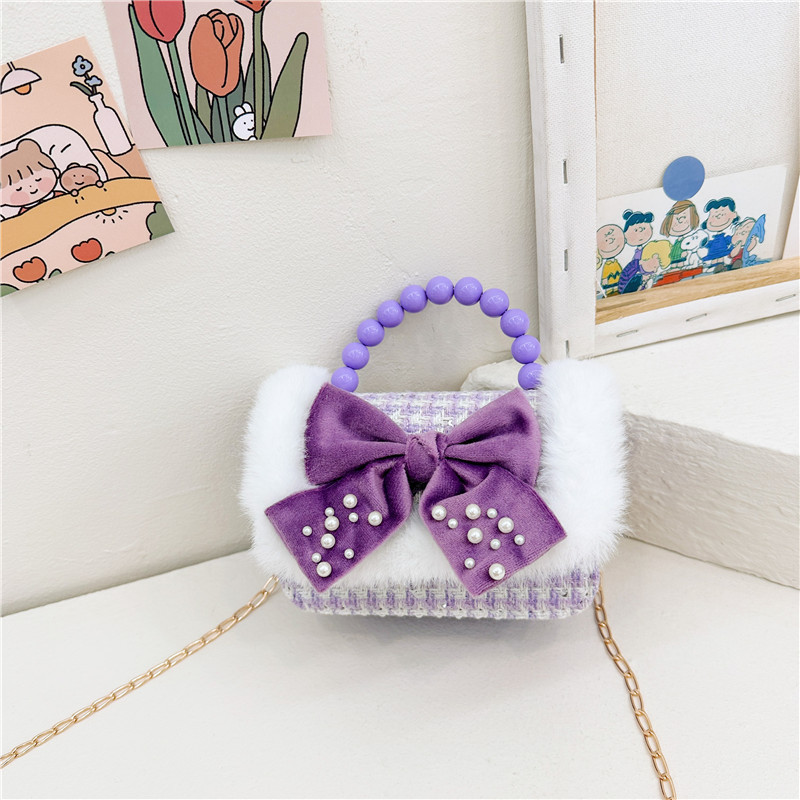 Bolsa de moda de perlas para niños otoño y invierno Año Nuevo para niñas bolsas de hombro de tela arco