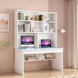 实木电脑桌学习书桌书架组合书柜一体台式家用简易卧室学生写字台