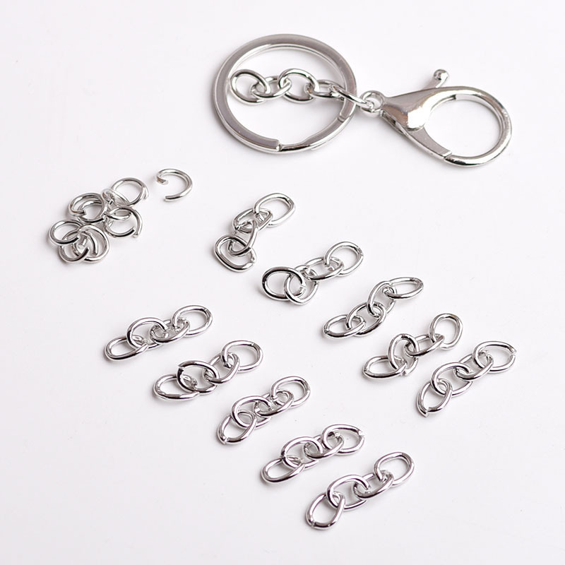 Key Ring Jewelry accessories metal single chain small ring connecting chain four-section chain nickel-free white KDIY handmade material