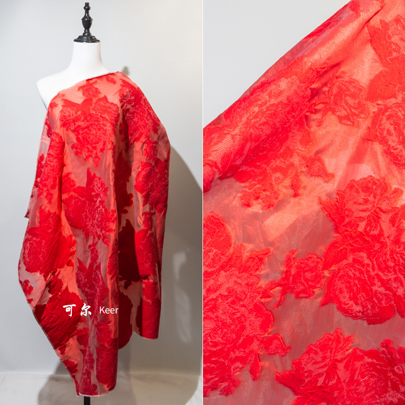 【厂家直销】春夏女装时装连衣裙纱裙中国风花卉梭织涤纶提花面料