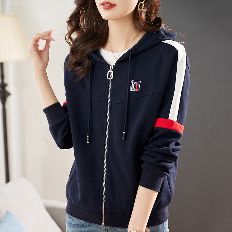 Spring Thin Cardigan Hooded Sweatshirt for Women 2025 Spring New Fashion Loose Slimming Look Color Matching Sports Jacket