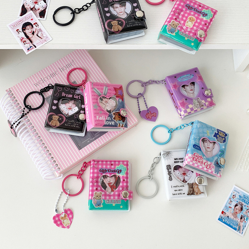Hisocute American-Style Y2K Mini Photo Album 2inch Id Photo Storage Album Fan Card Display Book Pendant