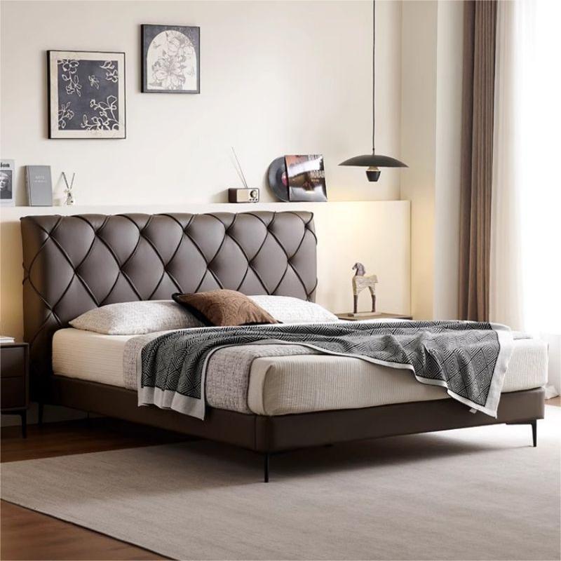 Dormitorio principal de cuero simple y moderno italiano simple cama doble de cuero de diamante image 3