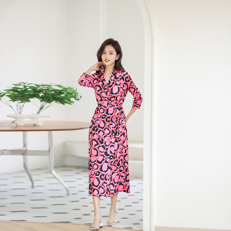 PG DVF 랩 스커트 여름 꽃 비치 스커트 휴일 원피스 원피스 중간 길이 슬림 룩 하이 타이트 허리