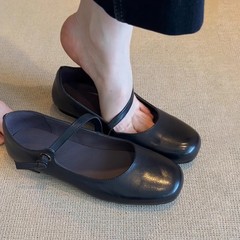 羊皮版~法式圆头玛丽珍女鞋一字带通勤百搭复古极简浅口平底单鞋