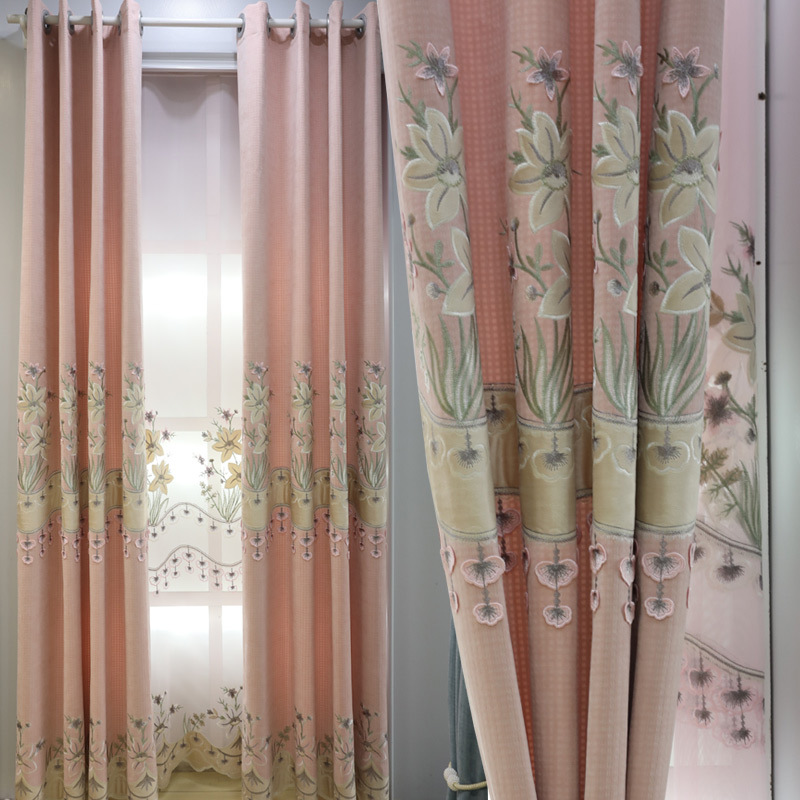 thickening Cashmere Embroidery bedroom Windows Pink Countryside Warm girl shading Curtains finished product new pattern