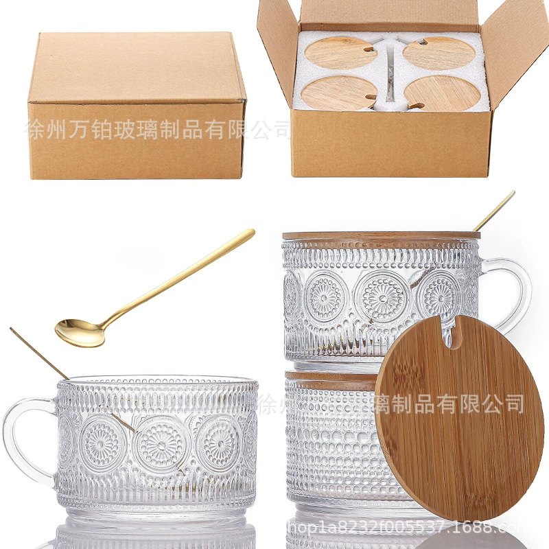 Чашка для овсянки Amazon + крышка + стеклянный набор ложек, 6 предметов, чаша для овсянки, большая вместительная чашка для кофе с молоком