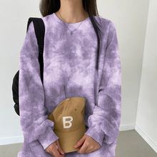 外贸韩版可爱美休闲撞色秋冬好穿时髦连衣裙2024秋冬新款扎染印花