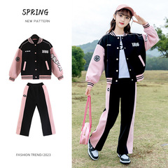 2024春季童裝新品女童衣服 中大童套裝兩件套棒球服運動外套批發