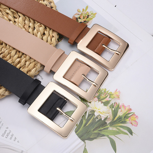 New alloy generous buckle simple solid color decorative jeans belt for women high-end versatile jeans belt for women