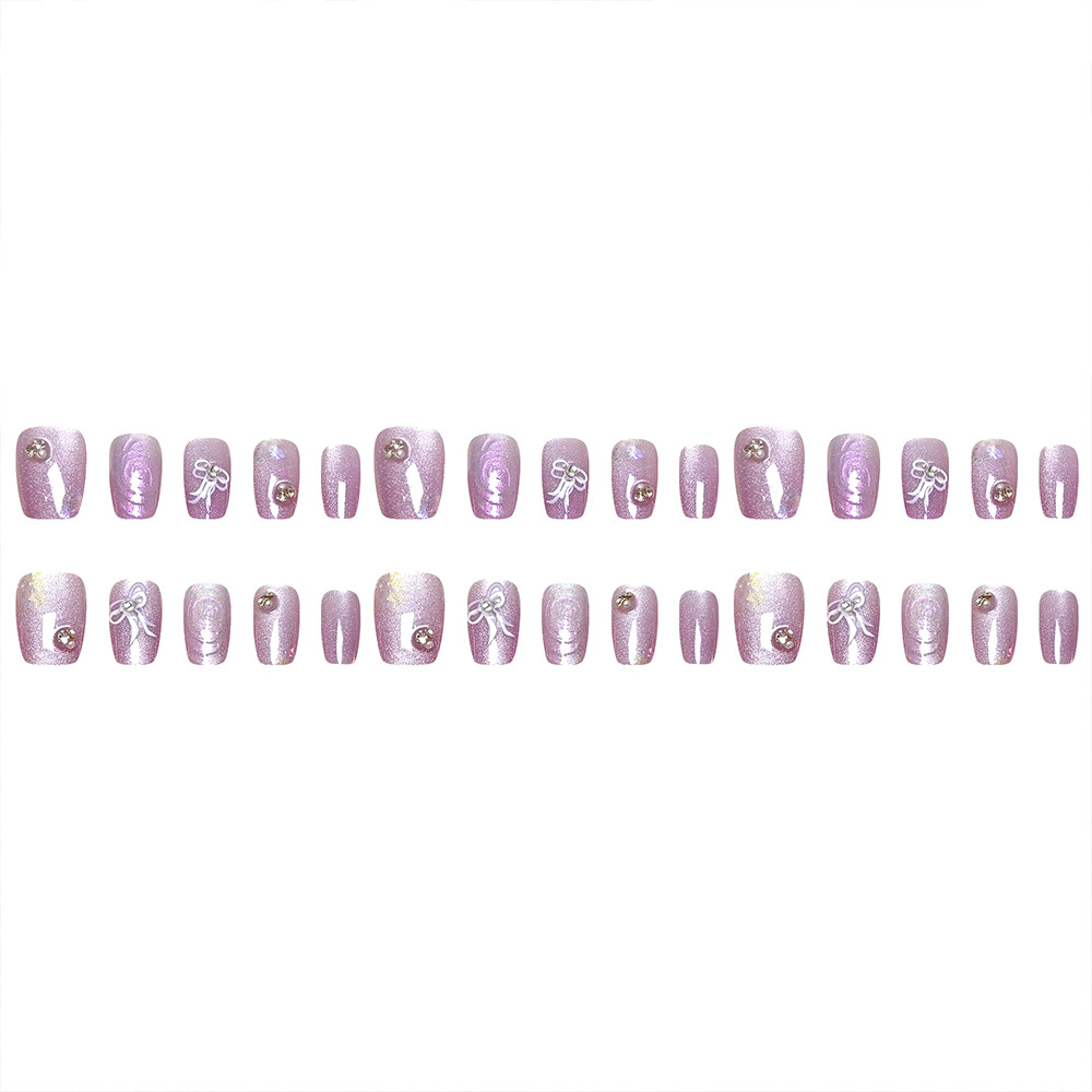 30 piezas de parche de uñas de rayas de tamaño dividido, armadura corta hecha a mano caliente, uñas de uñas de uñas de diamantes con incrustaciones de ojos de gato calientes image 6