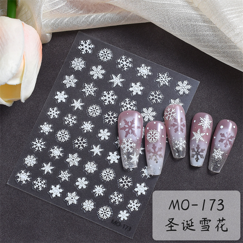 Nueva Navidad hueco copo de nieve uñas alivio pegatinas blanco lindo alzo 3D uñas pegatinas Santa Claus