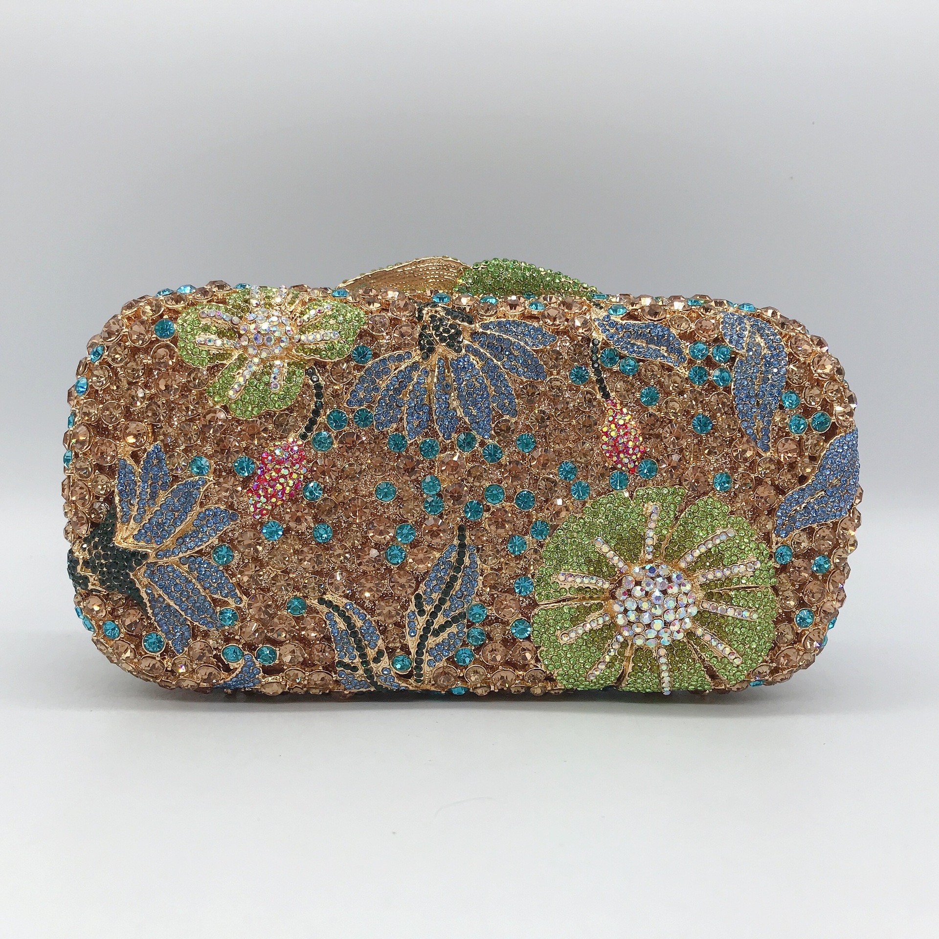 Bolsa de cena de diamantes de flores, caja metálica dura, bolsa de vestir de diamantes, bolsa de mano de banquete europea y americana, bolsa de mujer, embrague de bolsa