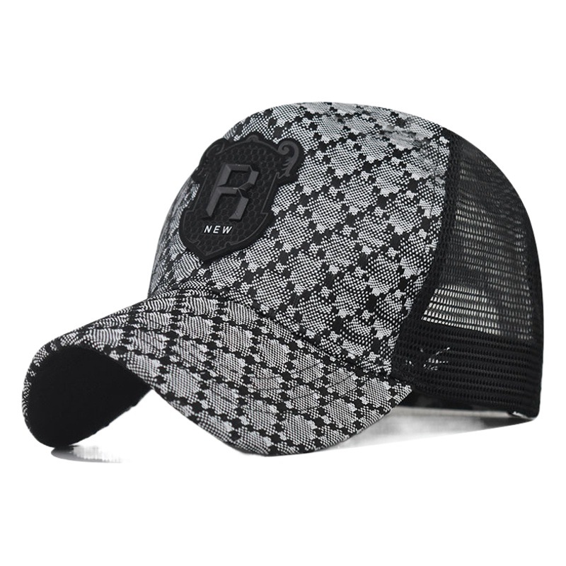 Transfronterizo nuevo al aire libre de moda bordado R-stick gorra de bola hombres y mujeres Plaid enarbolado gorra de malla sombrero de moda sombrero al por mayor