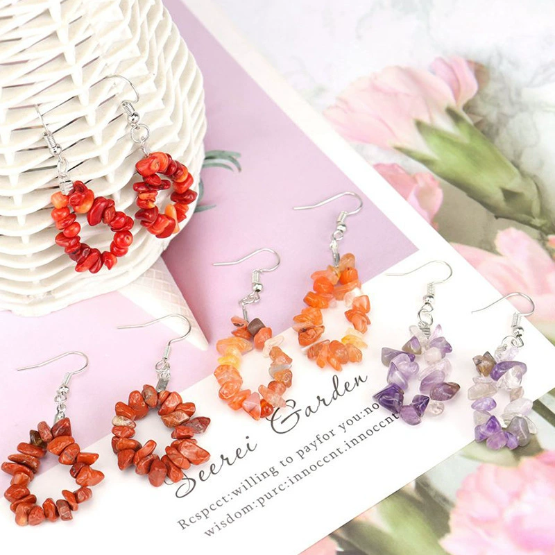 Multicoloured organic earrings with amethyst, simple and elegant design