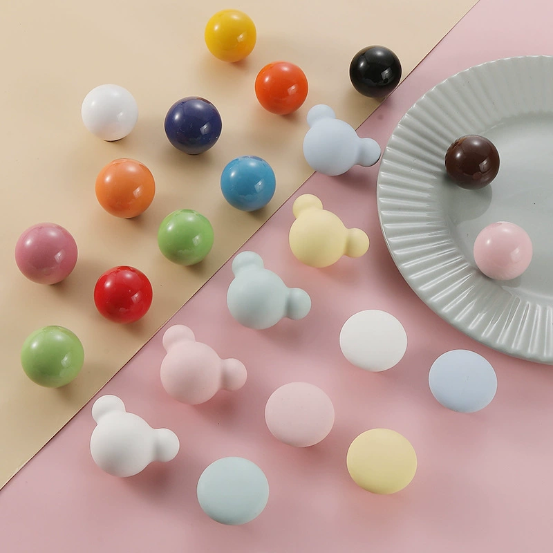 Керамическая ручка с одним отверстием, круглый шар, красочный медведь, матовая керамика, круглая матовая керамическая ручка для ящика шкафа, ручка для гардероба