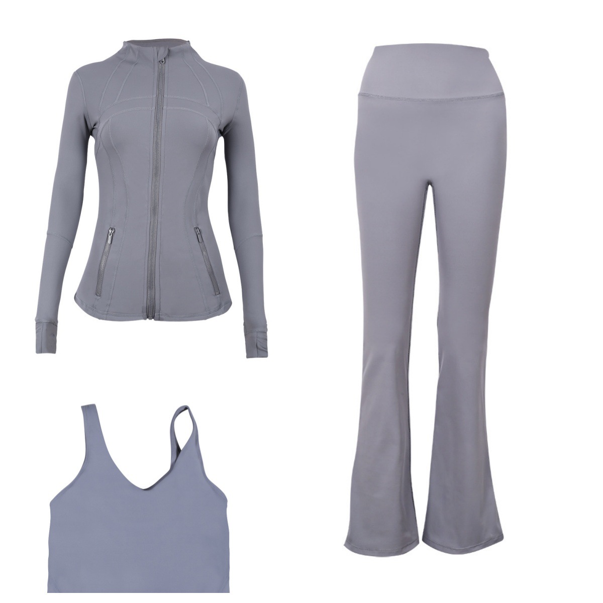 Flared Pants Jacket U Back Bra Sports Set 3 Piece Fitness Run Yoga Women's Clothing Workout Gym Fitness Running Yoga Set_ecoleips.com