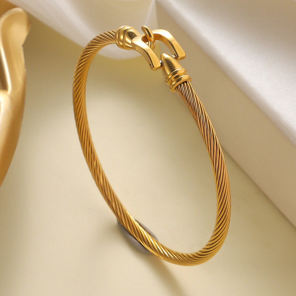 Brazalete de acero inoxidable transfronterizo para niñas de alto nivel no se desvanece elástico abertura brazalete amor gancho herradura de titanio brazalete de acero image 8