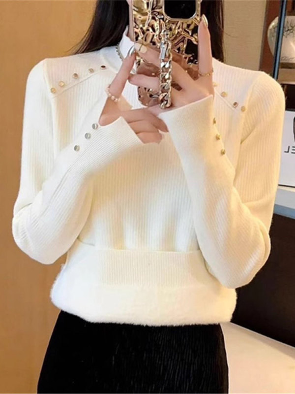 一体绒加绒半高领毛衣女加厚冬季高级感洋气保暖上衣打底衫女内搭|undefined