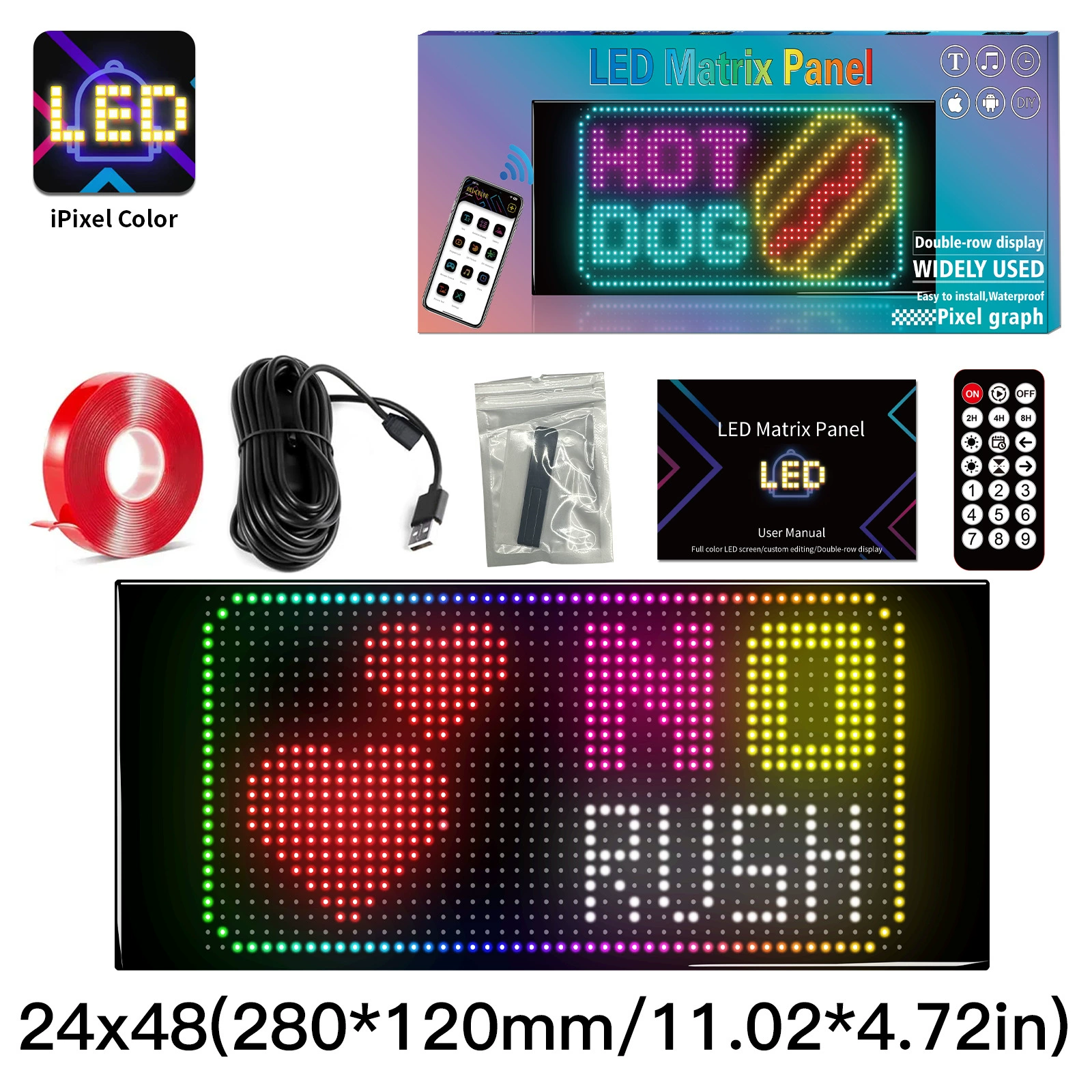 24*48 pixel advertising screen LED sticker hard screen mobile app Bluetooth programming intelligent control car sticker LED screen