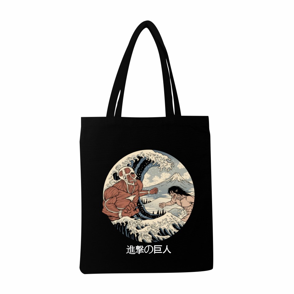 跨境 鬼灭之刃 单肩收纳袋男女简约印花购物袋手提帆布挎包代发