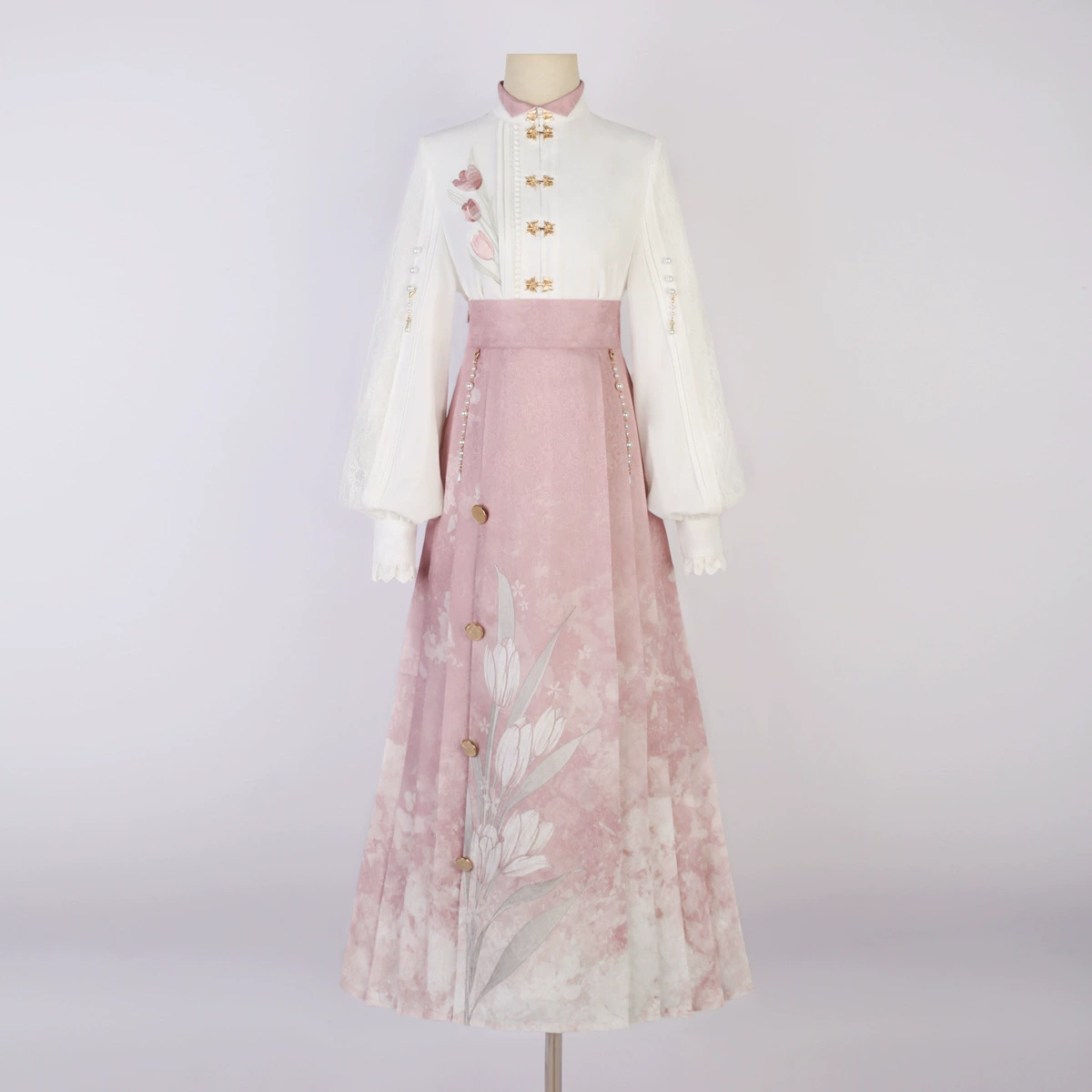 Original Tulip Chinese style modified Chinese elements women's top skirt outer cover set 7013