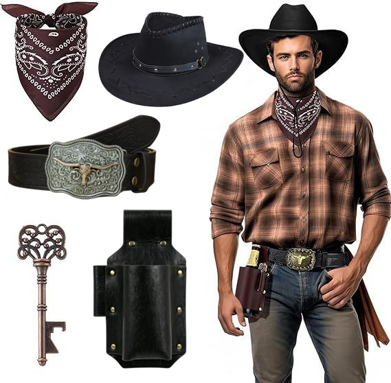 Jeans occidentales COS accesorios completo sombrero de vaquero Paisley buey buckle amplio cinturón cubierta de botella de cerveza