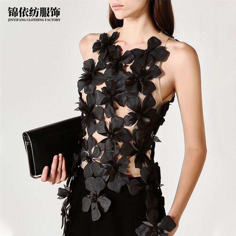 2026 Spring/Summer New Fashion Three-Dimensional Floral Mesh Vest with a Unique Design, Sleeveless Strap Top, European and American Style Sexy Top
