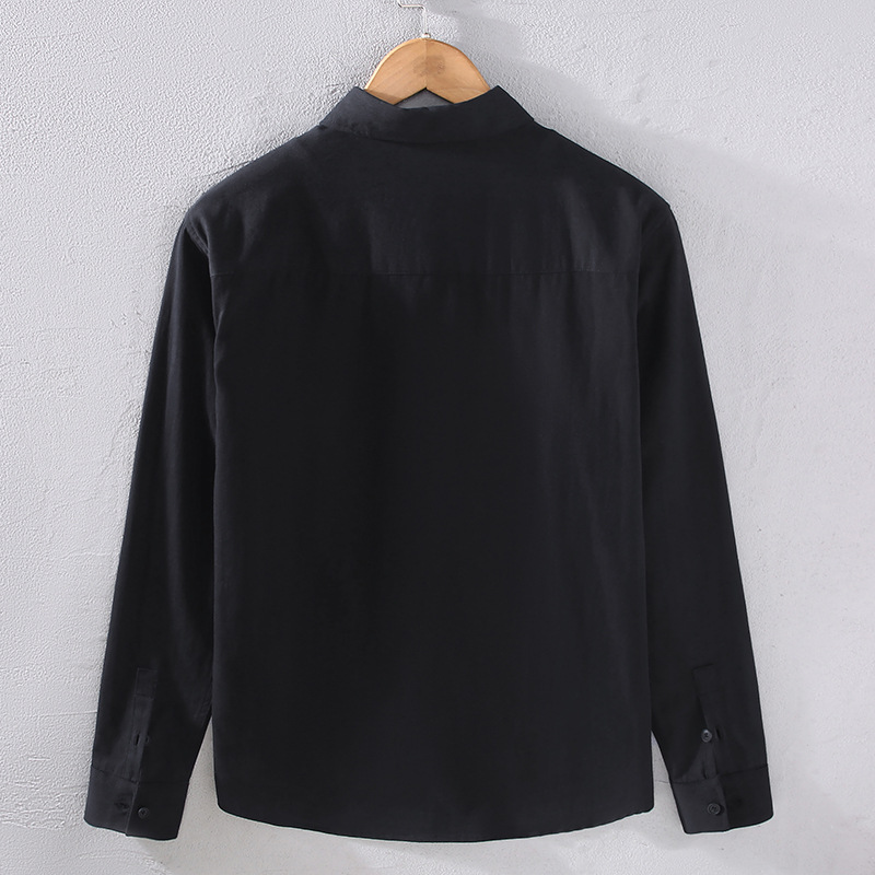 Herren-Twill-Stoff mit Kontrastpatch, künstlerisches und lässiges Langarmhemd, Revershemd, lockere, trendige Jacke_voghion.com