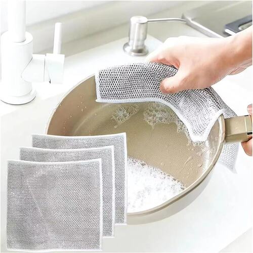 Metal wire cleaning cloth grid rag quick-drying oil-proof decaling multi-purpose brush for pots, pans, stovetops, replacement for wire balls